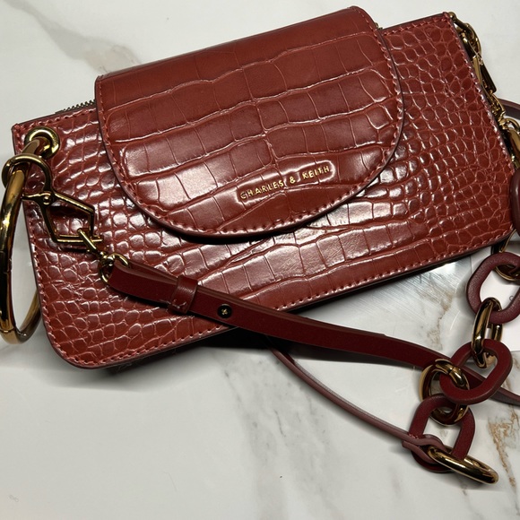Handbags - Charles and Keith croc brown crossbody bag